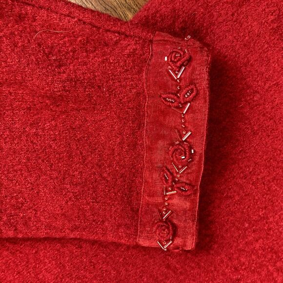 Vintage Alexandra Bartlett Wool Cardigan Red Embroidered Beaded Sweater XLarge - Picture 9 of 10